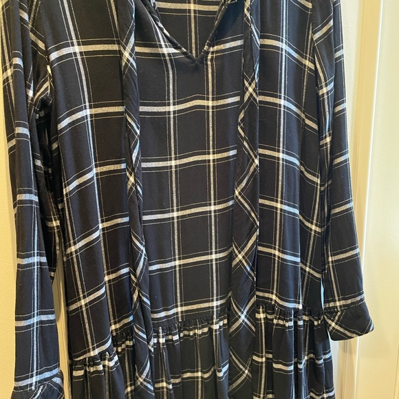 Zara Tartan Long Sleeve Drop Waist Tie Dress - Picture 2 of 4